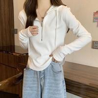 GOCHIEI夏季薄款连帽卫衣女长袖t恤打底小衫内搭短款上衣女修身高腰上衣