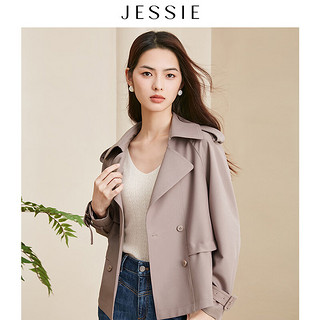 JESSIE气质通勤双排扣长袖短款风衣外套女款 紫色 S