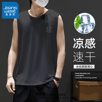真维斯冰丝背心男夏季宽松男士无袖t恤网眼透气速干衣男款坎肩运动GW 黑#玫瑰X M