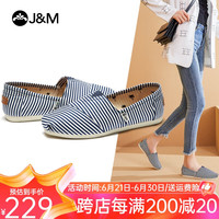 快乐玛丽(J&M)休闲鞋女帆布鞋条纹平底低帮百搭懒人一脚蹬鞋子女 深蓝色 3