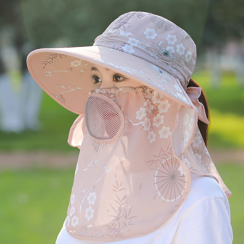 飞鹰城堡户外遮阳帽口面罩帽子女夏薄款防晒紫外线干农活太阳帽遮脸采茶帽 卡其色【加大款全方位防晒】 均码（54-59cm）