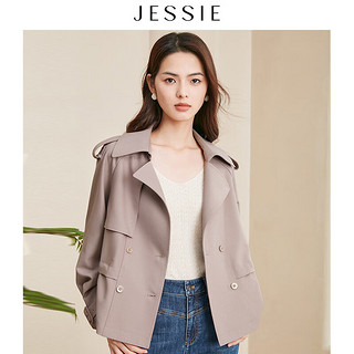JESSIE气质通勤双排扣长袖短款风衣外套女款 紫色 XL