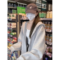 QGF开衫卫衣女春秋季韩系慵懒风长袖连帽外套宽松休闲百搭上衣服 浅灰色 2XL