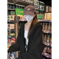 QGF开衫卫衣女春秋季韩系慵懒风长袖连帽外套宽松休闲百搭上衣服 黑色 L