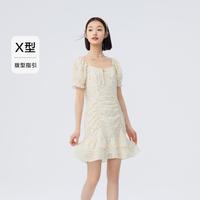 森马 Semir【雪纺碎花裙】裙子女生夏季方领荷叶边优雅气质肌理法式连衣裙女