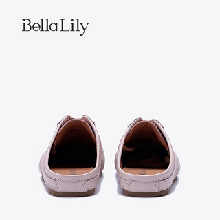 Bella Lily2024夏季外穿半包拖鞋女一脚蹬德训鞋牛皮平底鞋子 粉色 39