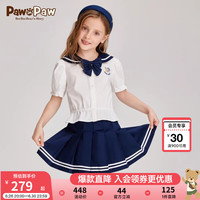 PawinPaw卡通小熊童装2024年夏季女童海军领衬衫套装百褶裙 Navy藏青色/59 130