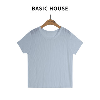 百家好（Basic House）Basic House/百家好舒适时尚休闲百搭简约薄款纯色针织T恤 蓝色 S