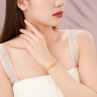 潮宏基高光金足金手链5G黄金手饰手串福牌蹦迪珠闪耀女 计价