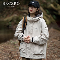 BRCZRO(法国)冲锋衣女外套男夹克秋冬山系潮流防风户外登山加厚棉服 米白色【薄款双层】不起球 XL:参考体重【120-140斤】