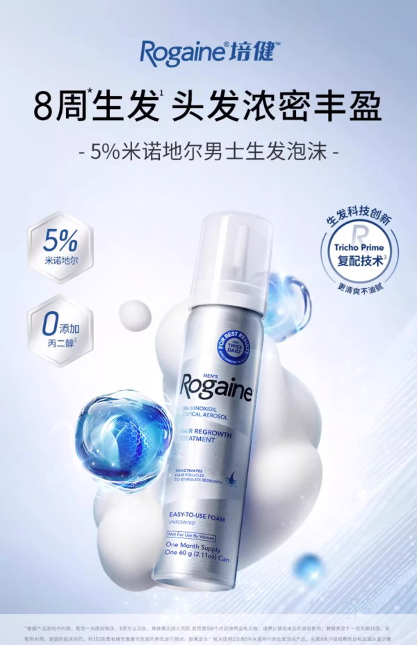 官方正口专业解决脱发困扰！Rogaine/落健5%米诺地尔泡沫生发液