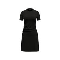 URBAN REVIVO 女士设计感纽扣收腰褶皱短袖连衣裙 UWG740176 正黑 L