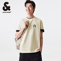 杰克·琼斯（JACK&JONES）夏季男士宽松圆领运动休闲半袖上衣短袖T恤打底衫男装 224201208A08云米色 175/96A/M