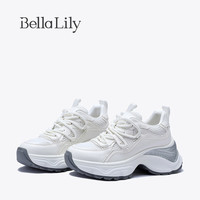 Bella Lily2024夏季新款原创增高小白鞋女网面老爹鞋韩版松糕鞋子 白色 35