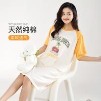 【100%棉卡通范】女士夏季圆领短袖裙子纯棉女士薄款睡裙女