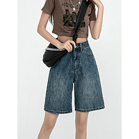 夏季薄款小个子直筒牛仔短裤女中裤2024年新款设计感高腰五分裤子