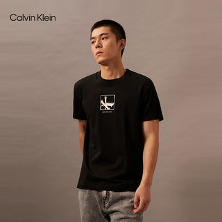 Calvin Klein Jeans24早秋男士休闲通勤ck方格字母印花圆领短袖T恤J326971 BEH-太空黑 XXL