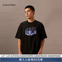 Calvin Klein Jeans24早秋男士休闲ck纯棉图案印花宽松重磅短袖T恤J326354 BEH-太空黑 XXL