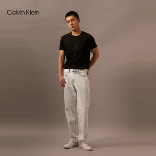 Calvin Klein Jeans24早秋男士休闲通勤ck纯棉刺绣字母打底短袖T恤J325916 BEH-太空黑 S