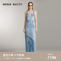MISS SIXTY2024夏季牛仔连衣裙女背带裙开衩性感长款休闲百搭 浅蓝 S