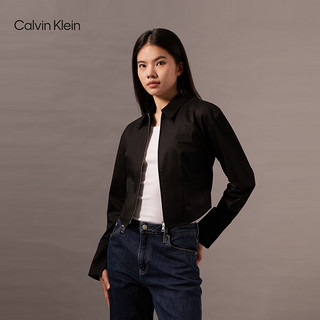 Calvin Klein Jeans24早秋女简约ck刺绣拉链翻领棉质微弹长袖衬衫J223598 BEH-太空黑 XS