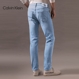 Calvin Klein Jeans24早秋男士经典ck标牌洗水弹力楔形锥形牛仔裤J325960 1AA-牛仔浅蓝 34