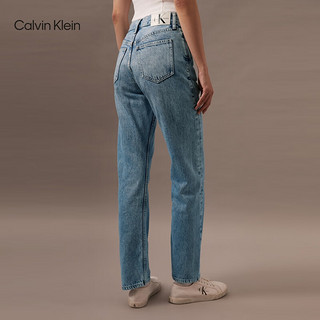 Calvin Klein Jeans24早秋女士复古潮流ck破洞洗水高腰直筒牛仔裤J223952 1AA-牛仔浅蓝 27