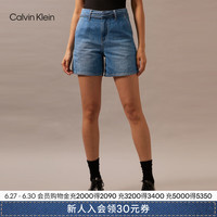 Calvin Klein Jeans24早秋新款女士棉亚麻复古系带ck高腰阔腿牛仔短裤J223958 1A4-牛仔浅蓝 2