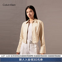 Calvin Klein Jeans24早秋女简约ck刺绣拉链翻领棉质微弹长袖衬衫J223598 RAE-卡其 L