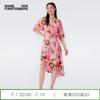 Diane von Furstenberg DVF女士植物印花中袖中长款裹身连衣裙 FFLNP芭蕾粉梦幻花园图案 XS