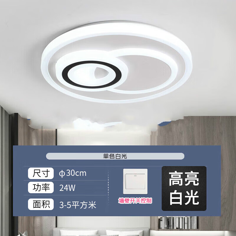 微伙2024年卧室灯简约现代大气主卧房间灯具客厅灯led吸顶灯 黑白圈30cm白光24w