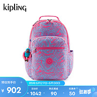 Kipling男女2024春季首尔包双肩书包电脑包|SEOUL 粉蓝波浪印花