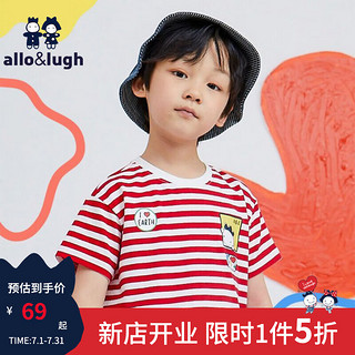 allo&lugh阿路和如儿童T恤短袖2024年夏季可爱帅气条纹T恤男女同款 红色 90cm