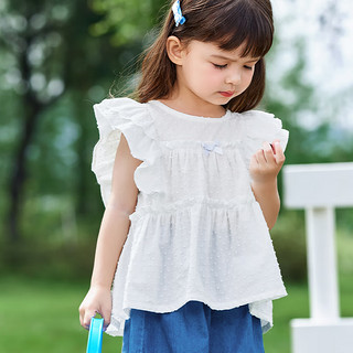 JELLYBABY【2024夏季】女童套装夏装小童纯棉衣服夏儿童洋气两件套 米白 100CM