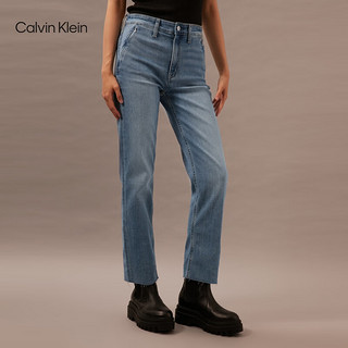 Calvin Klein Jeans24早秋女士拉链斜插袋ck高腰修身直筒牛仔裤J223946 1A4-牛仔浅蓝 28