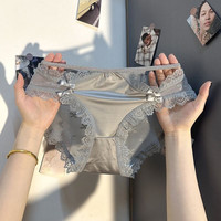 BANILACOO冰丝内裤女纯棉底裆法式纯欲性感蕾丝三角裤亲肤透气三角裤女N161 灰色 L【105-130斤】
