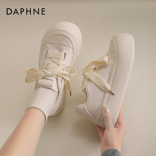 88VIP：DAPHNE 达芙妮 帆布鞋女2024厚底小白鞋女夏透气运动鞋女增高休闲板鞋