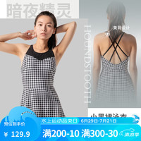 迪卡侬（DECATHLON）泳衣女温泉显瘦遮肚温泉连体小黑裙游泳衣泳装NABWW 暗夜精灵小黑裙-千鸟格 44/L/120-130斤/偏小一码