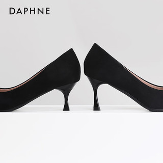 达芙妮（DAPHNE) 高跟鞋女黑色绒面细跟女鞋春单鞋通勤职业正装 绒面【5cm跟高】 35 绒面【跟高】 5cm