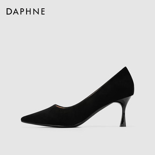 达芙妮（DAPHNE) 高跟鞋女黑色绒面细跟女鞋春单鞋通勤职业正装 绒面【5cm跟高】 35 绒面【跟高】 5cm