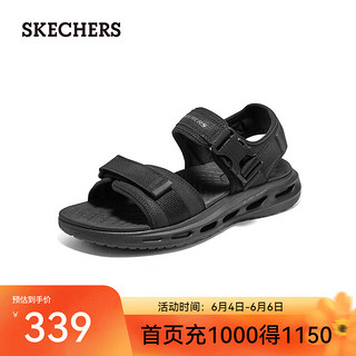 斯凯奇（Skechers）2024夏季 轻质休闲凉鞋男士魔术贴度假沙滩鞋210647 全黑色/BBK 41