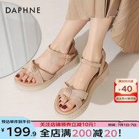 达芙妮(DAPHNE) 凉鞋女一字带厚底沙滩女鞋2024夏季新款平底休闲单鞋罗马鞋女 杏色 36