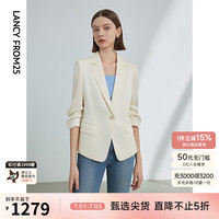 朗姿醋酸法式设计感气质西服外套女2024年夏季新款设计感休闲西装 米白色