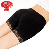 2条 浪莎女士三分裤无缝冰丝夏季薄款高腰无痕防走光内裤四角收腹保险打底裤 蕾丝花边黑2条 均码