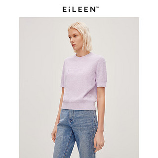 朗姿【意大利设计】法式圆领短袖气质上衣女2024年夏季针织衫 粉紫色 XL