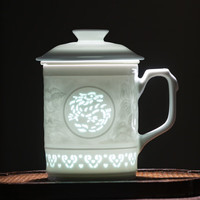 金镶玉黄守良老师手作 景德镇陶瓷茶杯影青雕刻商务办公家用泡茶杯 景德镇祥龙如意玲珑杯