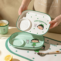 摩登主妇樱桃小丸子联名陶瓷分格餐盘卡通餐具儿童饺子盘早餐盘减脂盘 港风小丸子圆形分格盘-白色 产品规格见图二