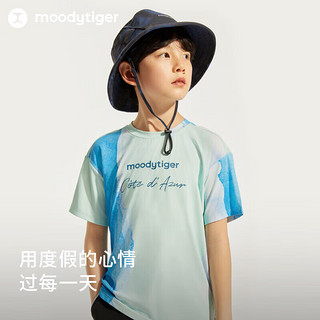 moodytiger男童短袖24夏季吸湿排汗撞色百搭圆领儿童户外运动T恤 澜漪橙 110cm