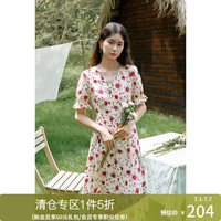 独束大码女装法式V领浪漫连衣裙微胖mm清新活力夏日度假风碎花裙 浪漫玫瑰 1