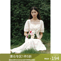 独束大码女装法式复古大方领玫瑰印花茶歇裙微胖mm夏日碎花连衣裙 玫瑰花 4